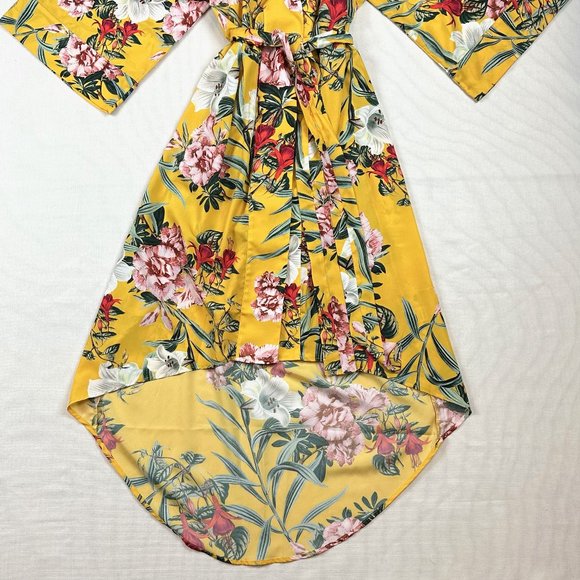 Maison Du Soir Womens sz M Isabella Robe Marigold Floral Kimono Long Belted NEW - Picture 4 of 8